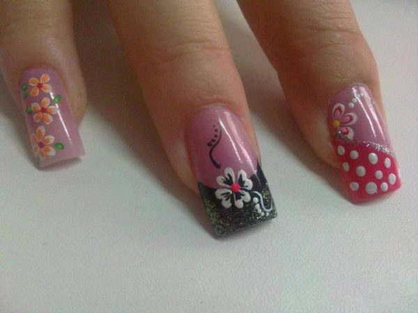 Nail designs with dots and flowers