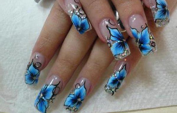 long nail design with flowers