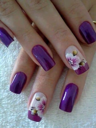 Purple and purple pretty flower nail design 