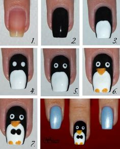 diseño de pinguino para uñas