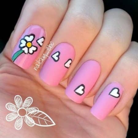 diseño de uñas rosa con flores 1