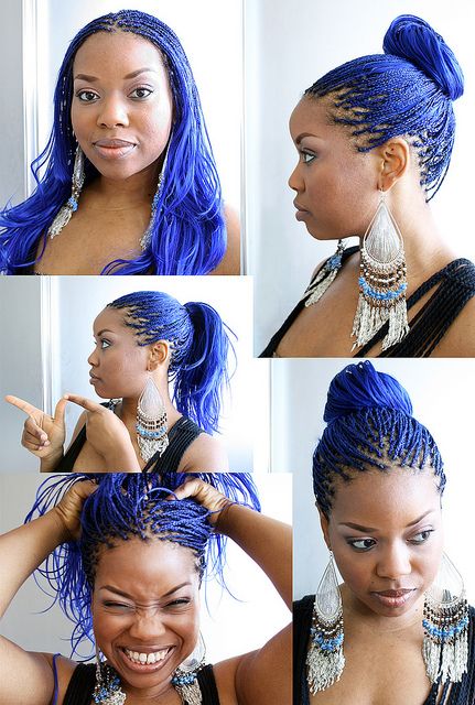 estilos de trenzas africanas azules