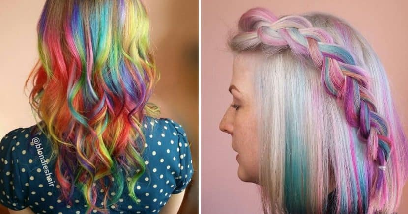 mechas de colores arcoiris fantasia trenza