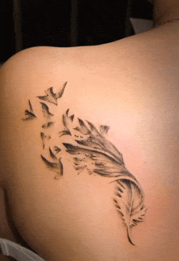 imagen de tatuaje de pluma con aves