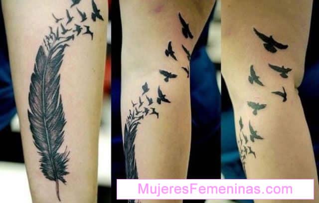 tatuajes de plumas en la pierna