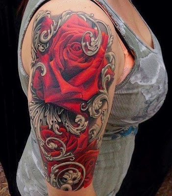 tatuajes de rosas en el brazo a color